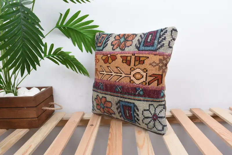 Cushion Case, Ethnic Throw Pillow Case, Interior Designer Pillow, Vintage Kilim Pillow, Home Decor Pillow, 14x14 Green Cushion - 5