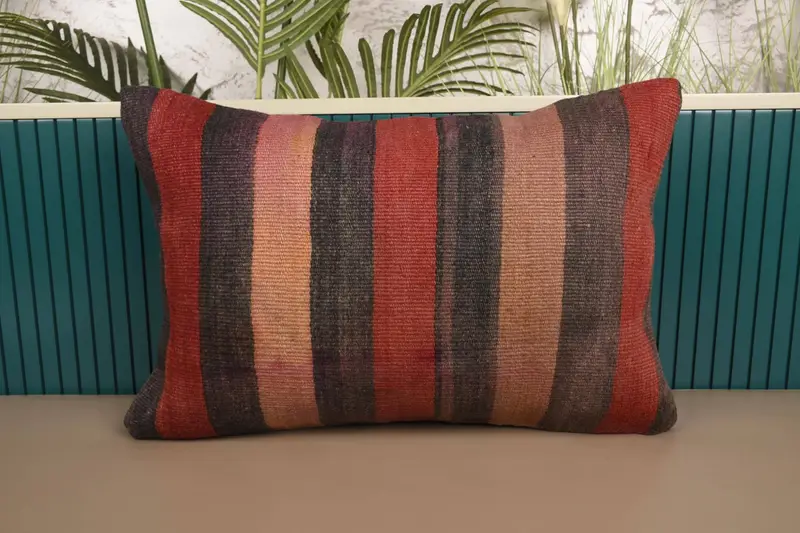 Bohemian Turkish Red Pillow, Seasonal Decor Moroccan Striped Birthday Gift Pillow Sham - 1