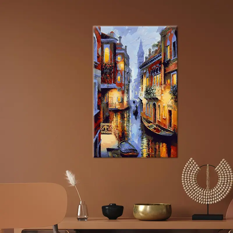 夜のヴェネツィア抽象的なイタリアの風景プリント キャンバス