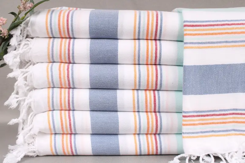 Turkish Beach Towel Personalized Red-Mint Striped, 38x75 Inches