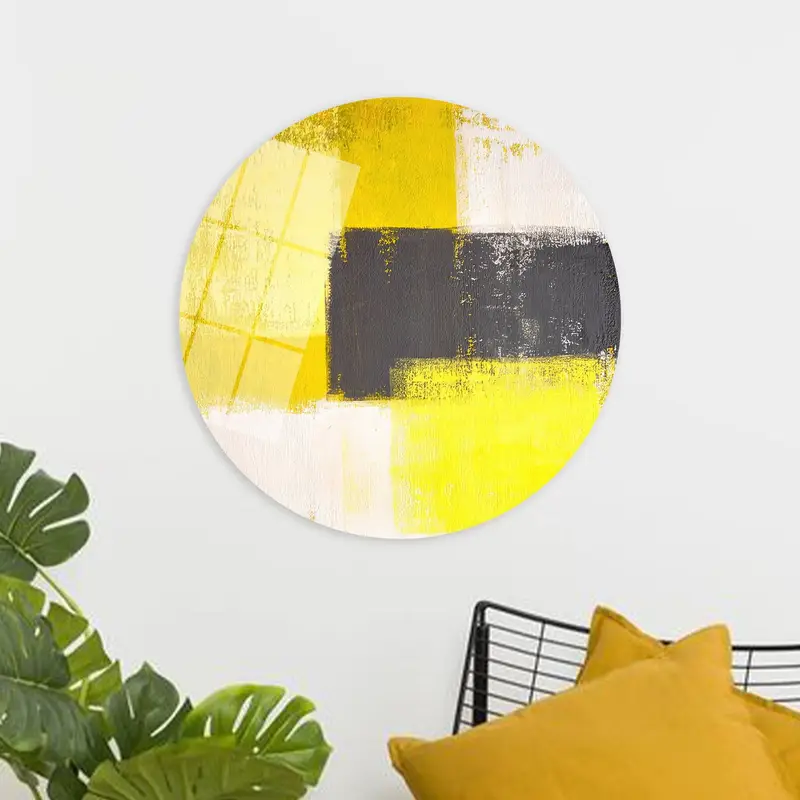 Contemporary Yellow & Gray Geometric Printed Canvas Art