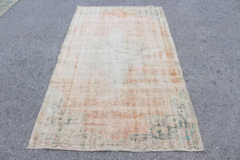 Alfombra vintage, área 4.1x7.3 pies alfombra turca, alfombra de lana del suroeste marrón blanco - 1