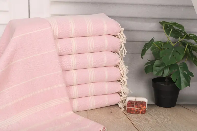 Pink Cotton Dish Towel Striped, 24x38 Inches, Organic Turkish Cotton