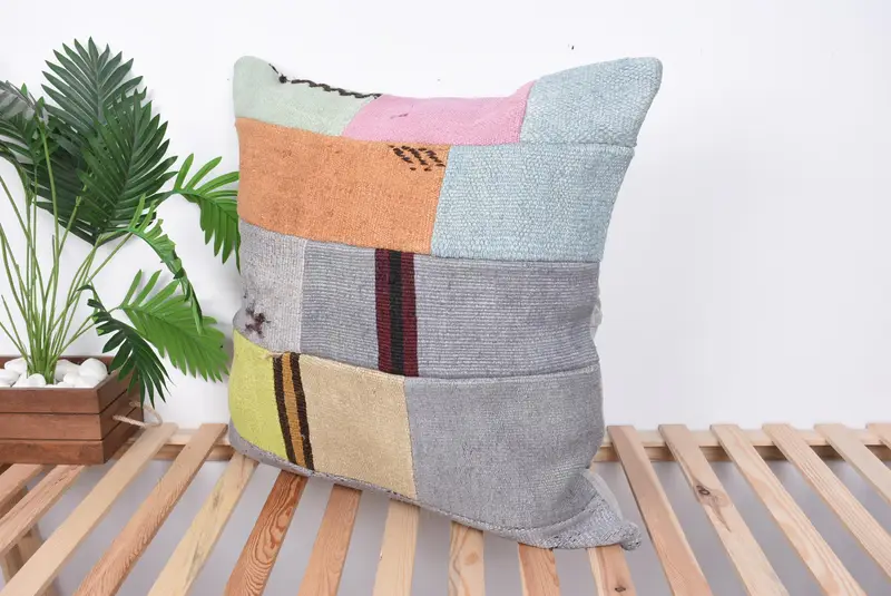 Antique Pillows, Pattern Throw Cushion Cover, 28x28 Gray Pillow Sham, Cushion Cover, Kilim Pillow, Pastel Pillow, Turkish Kilim Pillow - 5