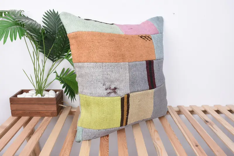 Antique Pillows, Pattern Throw Cushion Cover, 28x28 Gray Pillow Sham, Cushion Cover, Kilim Pillow, Pastel Pillow, Turkish Kilim Pillow - 4