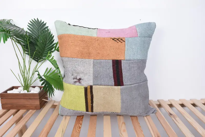 Antique Pillows, Pattern Throw Cushion Cover, 28x28 Gray Pillow Sham, Cushion Cover, Kilim Pillow, Pastel Pillow, Turkish Kilim Pillow - 1