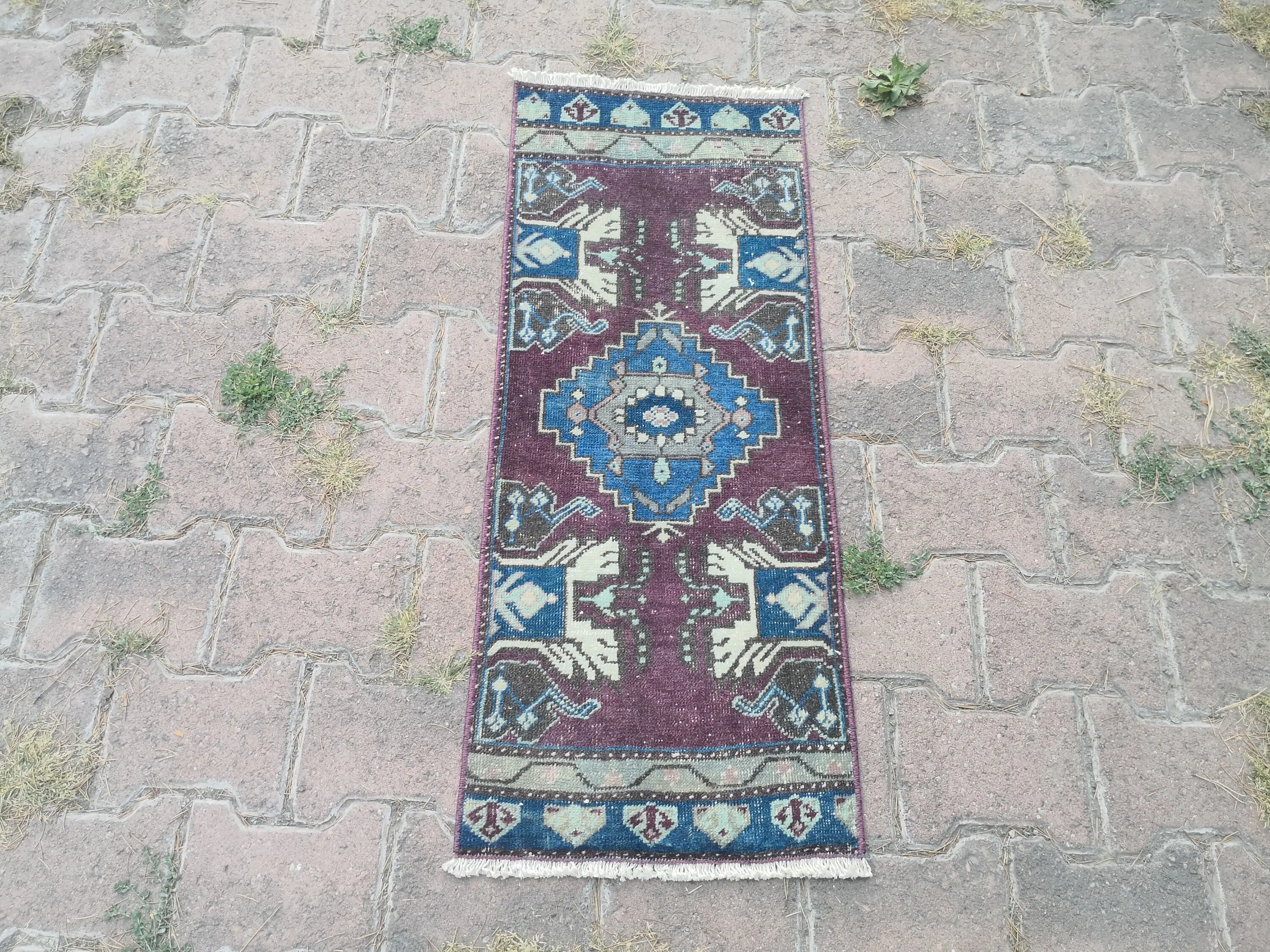 Purple & Bronze Rectangle Rug, Handmade Small Rug for Christmas & New Year - 1