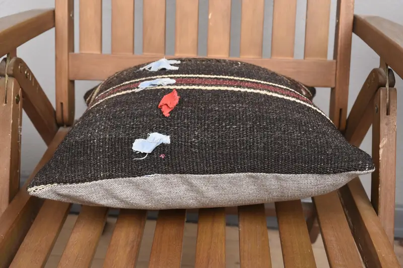 Vintage Kilim Throw Pillow, Garden Pillow Sham, 16x16 Brown Cushion Cover, Gift Pillow, Cushion, Turkish Bench Pillow Sham, Handmade Kilim Cushion - 5