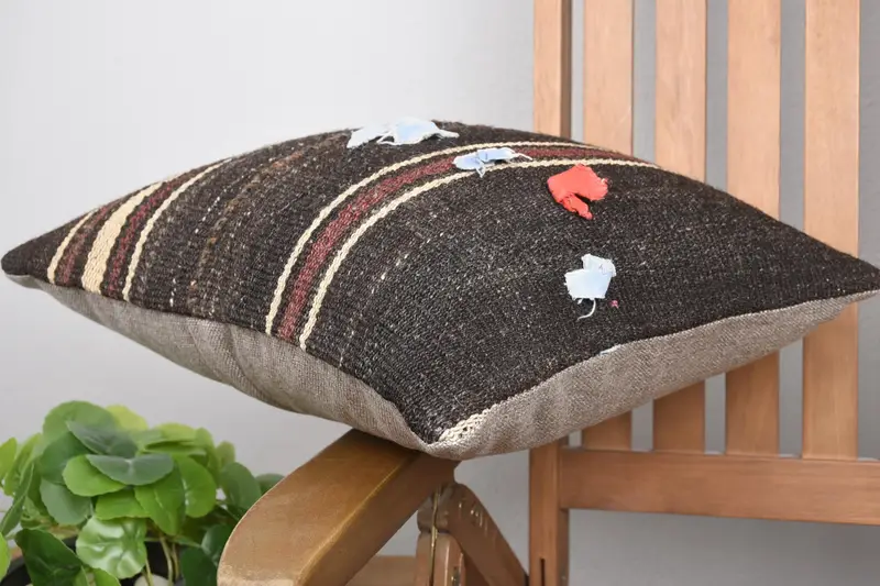 Vintage Kilim Throw Pillow, Garden Pillow Sham, 16x16 Brown Cushion Cover, Gift Pillow, Cushion, Turkish Bench Pillow Sham, Handmade Kilim Cushion - 6