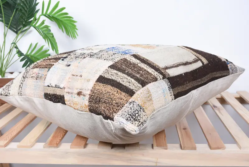 Vintage Kilim Throw Pillow, Pillow Cover, Gift Pillow, Neutral Throw Pillow Case, 28x28 Beige Pillow Case, Aztec Cushion Cover, Home Decor Pillow - 6