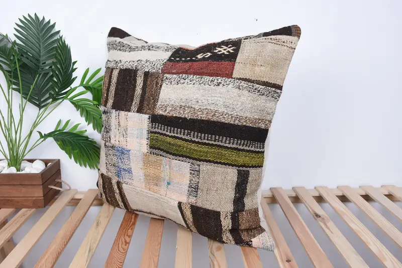 Vintage Kilim Throw Pillow, Pillow Cover, Gift Pillow, Neutral Throw Pillow Case, 28x28 Beige Pillow Case, Aztec Cushion Cover, Home Decor Pillow - 5