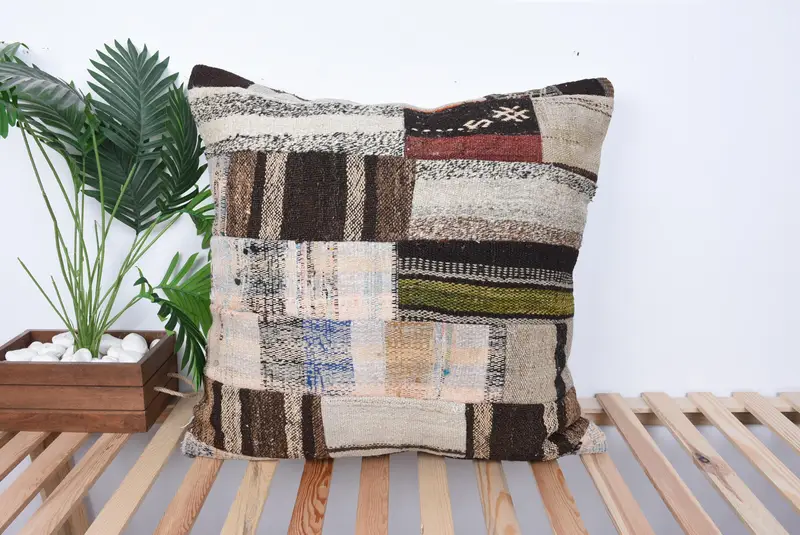 Vintage Kilim Throw Pillow, Pillow Cover, Gift Pillow, Neutral Throw Pillow Case, 28x28 Beige Pillow Case, Aztec Cushion Cover, Home Decor Pillow - 1