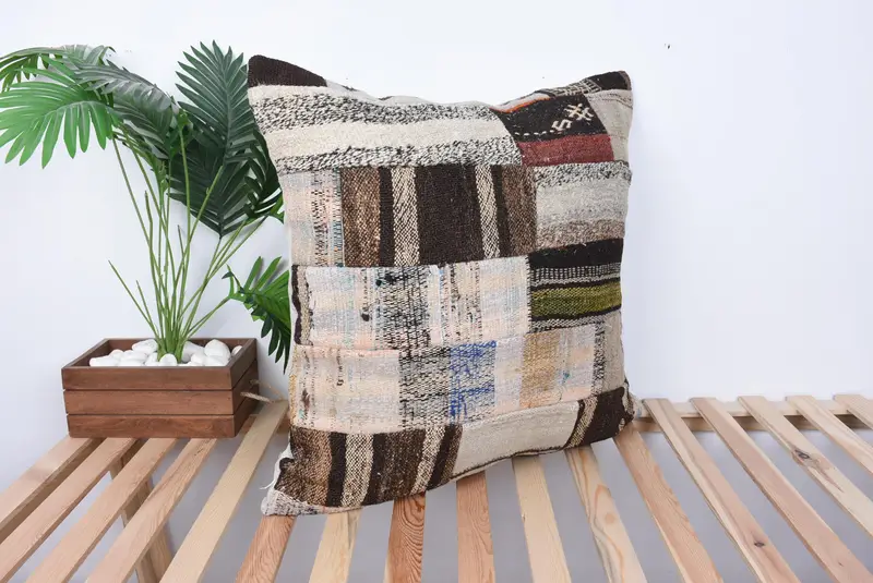 Vintage Kilim Throw Pillow, Pillow Cover, Gift Pillow, Neutral Throw Pillow Case, 28x28 Beige Pillow Case, Aztec Cushion Cover, Home Decor Pillow - 4