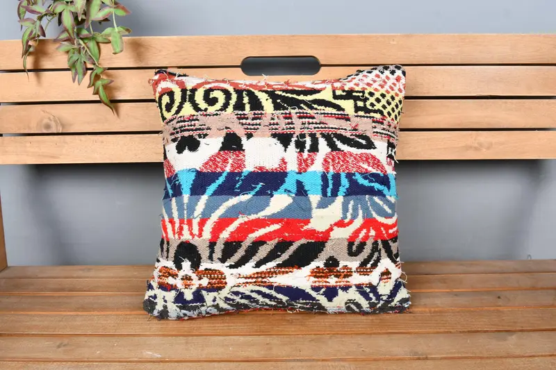 18x18 Blue Pillow Sham, Home Decor Pillow, Interior Designer Pillow, Bolster Pillow Case, Pillow, Kilim Pillow Cover, Aztec Pillow - 6