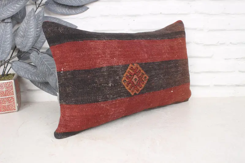 Kilim Pillow Cover, Vintage Kilim Throw Pillow, Southwestern Cushion, Home Decor Pillow, Pillow Sham, 12x20 Red Cushion Cover, Neutral Cushion Case - 3