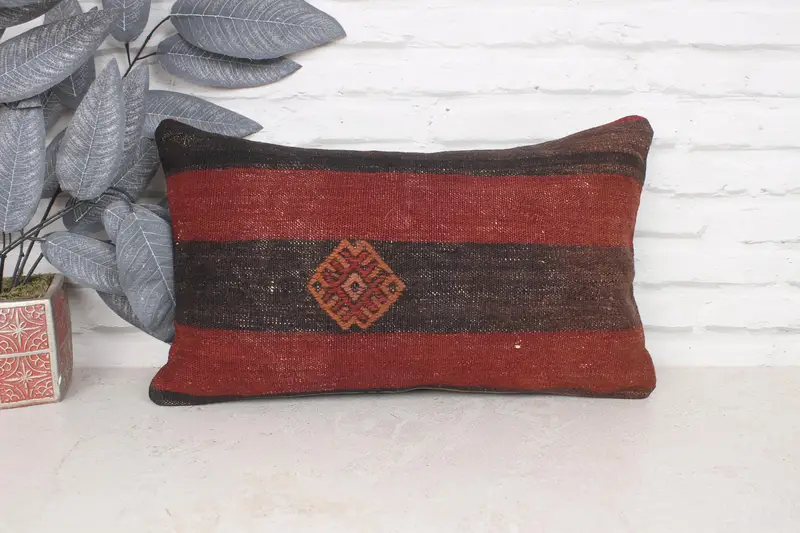 Kilim Pillow Cover, Vintage Kilim Throw Pillow, Southwestern Cushion, Home Decor Pillow, Pillow Sham, 12x20 Red Cushion Cover, Neutral Cushion Case - 2