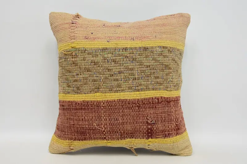 Throw Moroccan Yellow Cushion, 12x12 inch Striped Wool Pillow Sham - 1