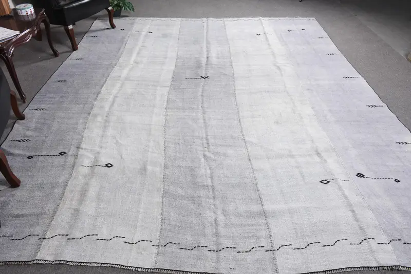 Türk Büyük Boy Halı, 9x10.8 ft Vintage Halı, Gri Patchwork Yün Halı - 1