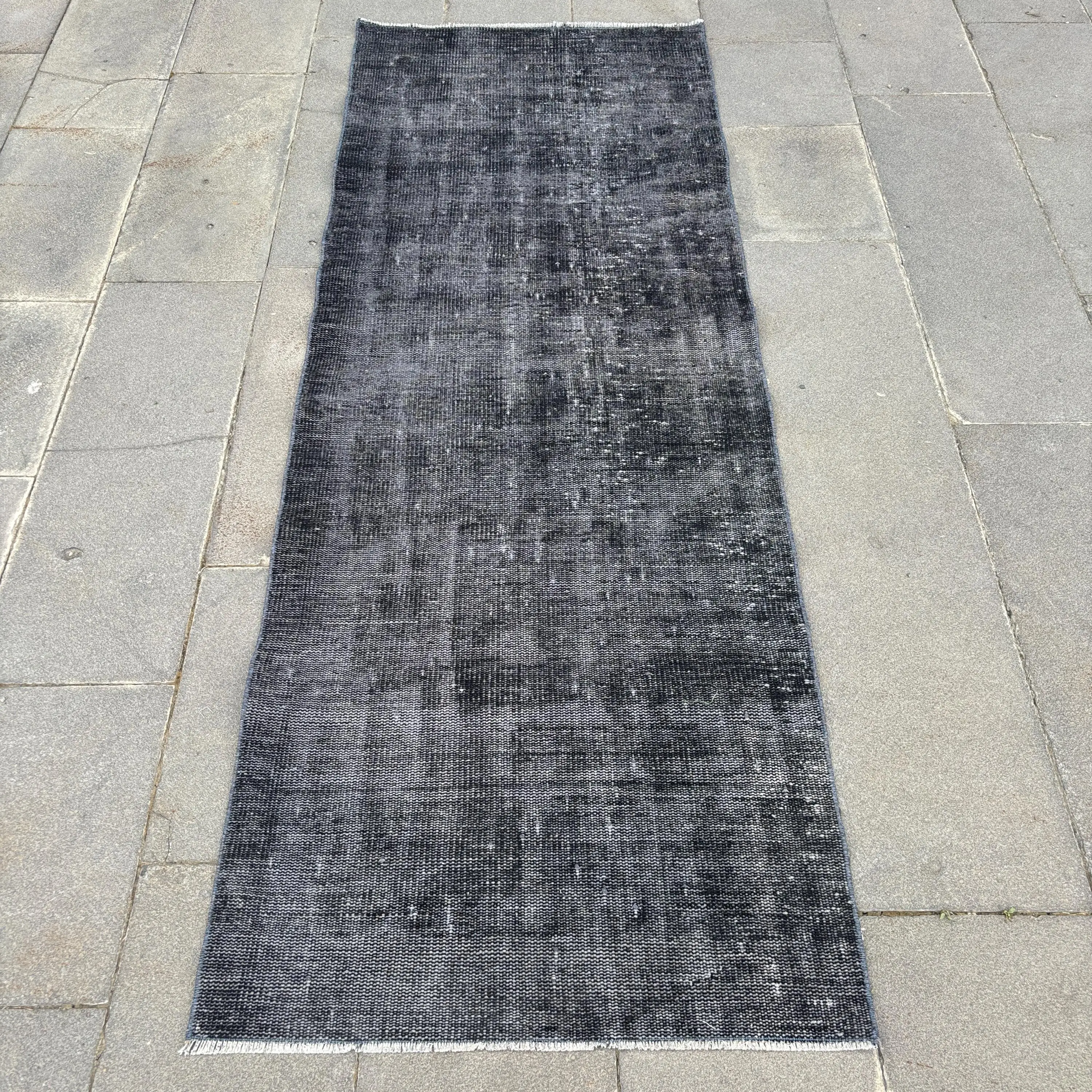2.6x7.3 ft Turkish Rug, Black Bordered Vintage Rug Wool - 1