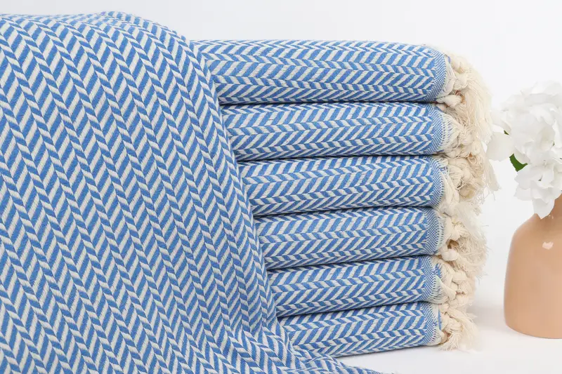 Bridesmaid Gift Bath Towel Chevron Petrol Blue Cotton 40x71 Inches