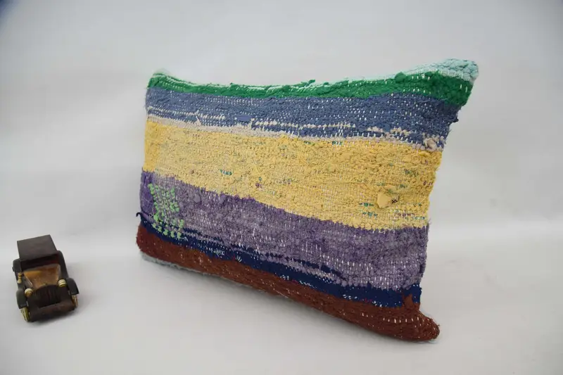 Neutral Pillow Cover, Handmade Kilim Cushion, 16x24 Blue Cushion, Ethnical Kilim Rug Pillow, Pillow Sham, Vintage Kilim Pillow - 5