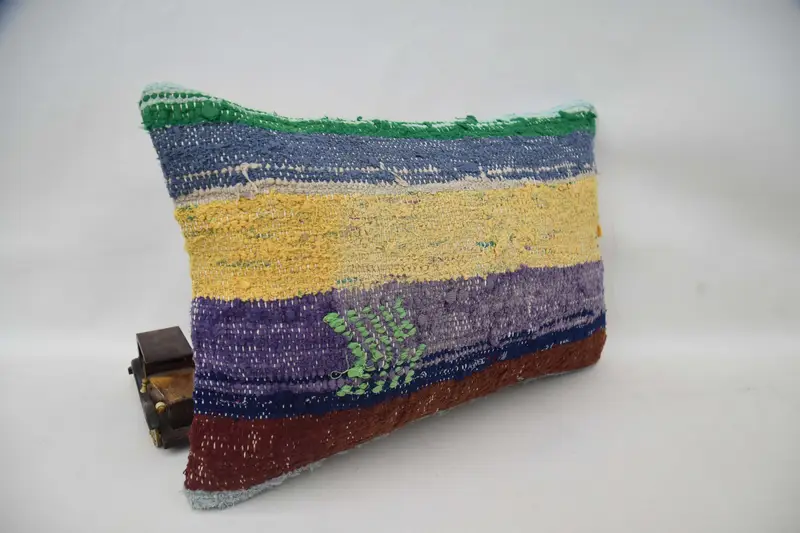Neutral Pillow Cover, Handmade Kilim Cushion, 16x24 Blue Cushion, Ethnical Kilim Rug Pillow, Pillow Sham, Vintage Kilim Pillow - 3