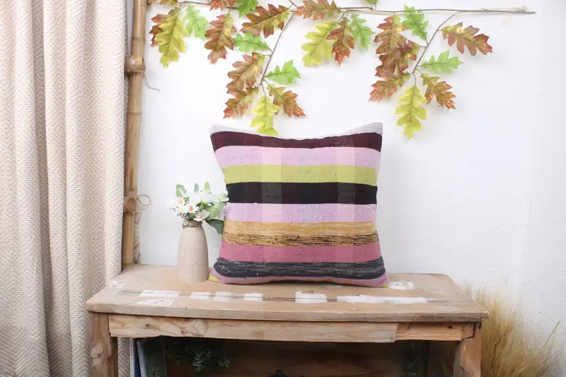 Vintage Kilim Pillow, Kilim Pillow Cover, Outdoor Throw Cushion Case, Vintage Pillow, Cushion, 16x16 Green Cushion Case, Seat Cushion Cover - 1