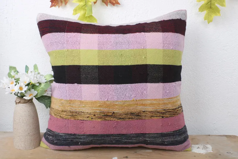 Vintage Kilim Pillow, Kilim Pillow Cover, Outdoor Throw Cushion Case, Vintage Pillow, Cushion, 16x16 Green Cushion Case, Seat Cushion Cover - 2