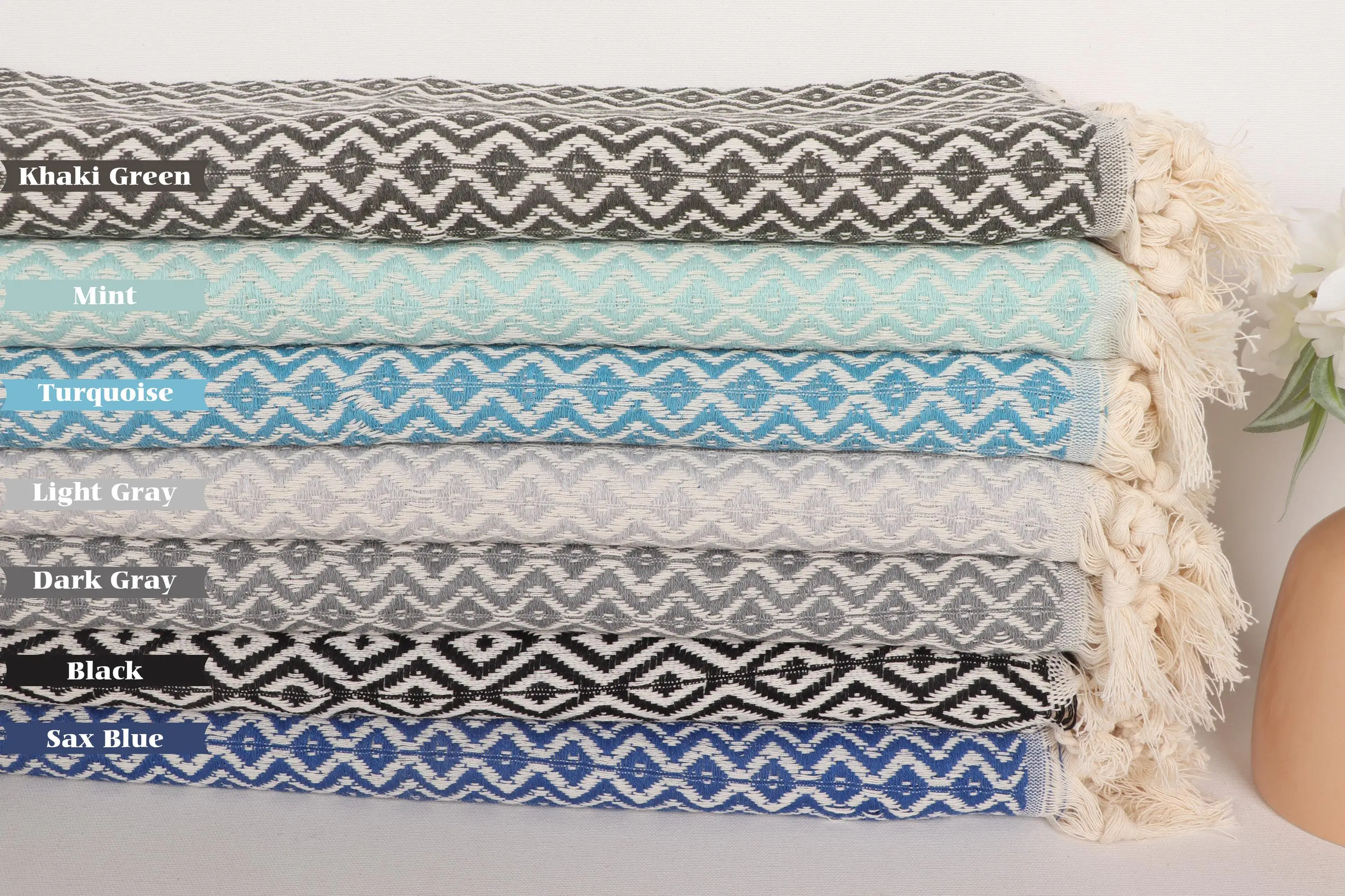 Diamond Hand Towel Organic Cotton, Beige, 18x36 Inches - 1