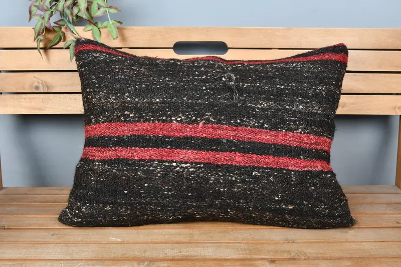 Handmade Kilim Cushion, 20x28 Brown Cushion, Cushion Cover, Boho Pillow Sham Cover, Seat Pillow Sham, Pillow for Couch, Meditation Cushion - 5