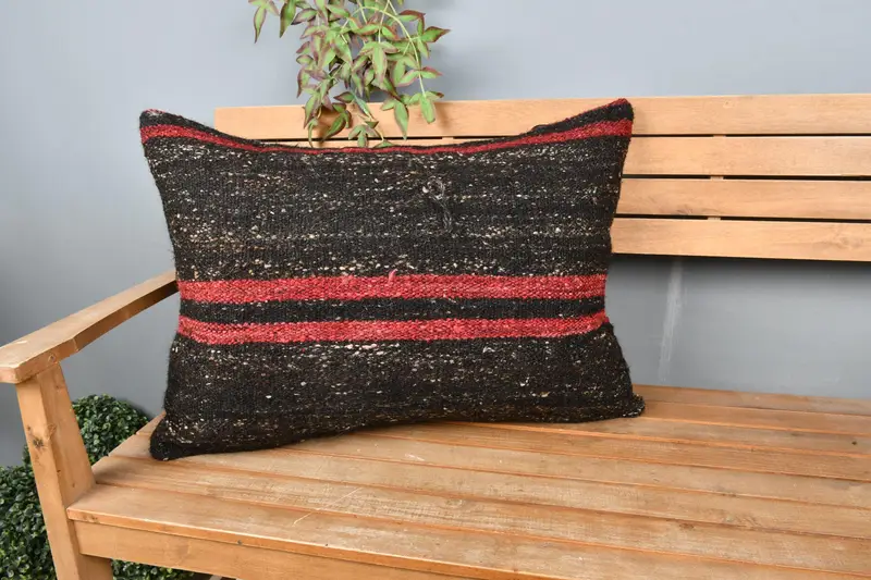 Handmade Kilim Cushion, 20x28 Brown Cushion, Cushion Cover, Boho Pillow Sham Cover, Seat Pillow Sham, Pillow for Couch, Meditation Cushion - 1