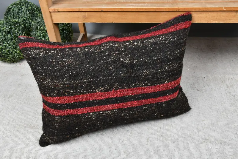 Handmade Kilim Cushion, 20x28 Brown Cushion, Cushion Cover, Boho Pillow Sham Cover, Seat Pillow Sham, Pillow for Couch, Meditation Cushion - 7