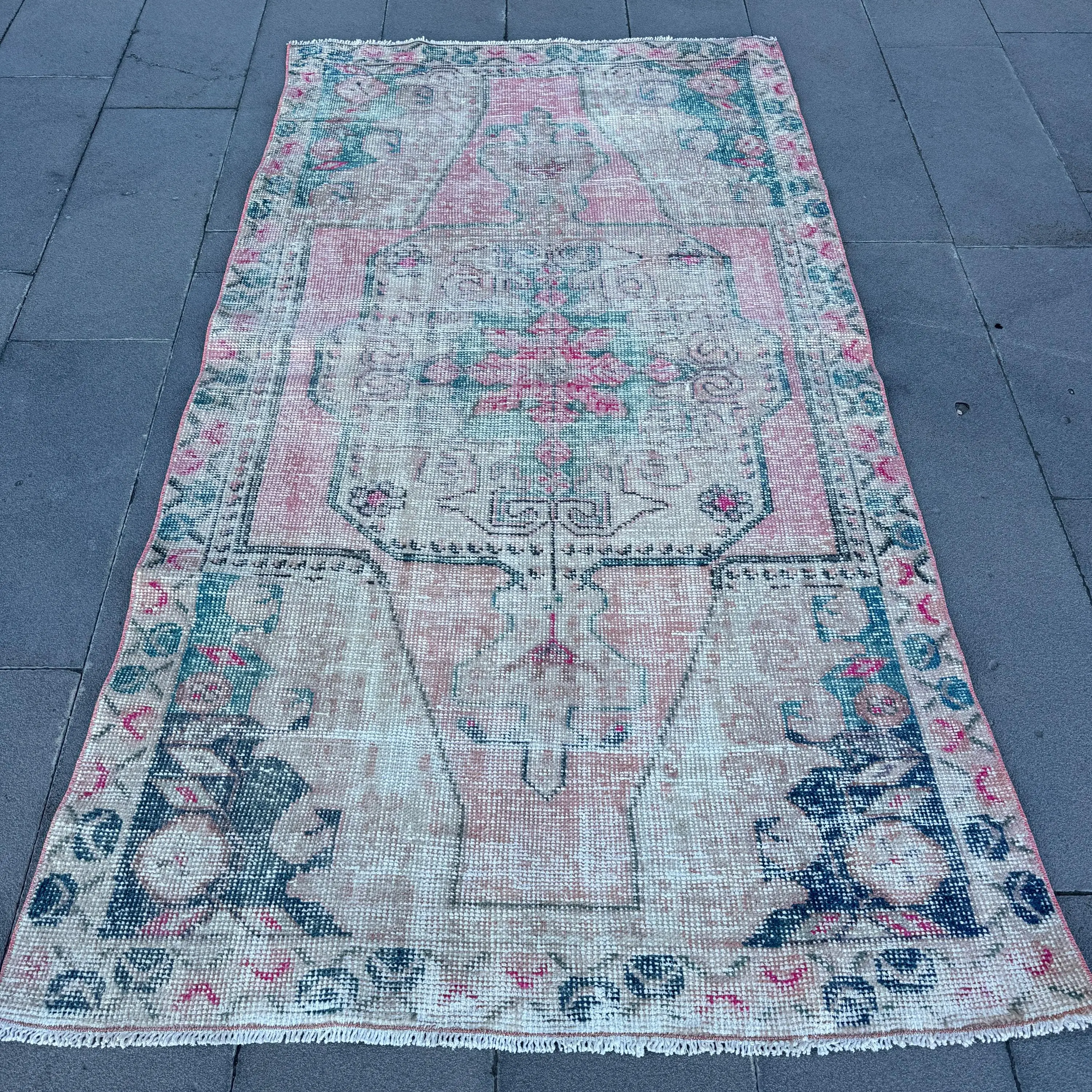 4,1x7,2 ft Teppich, türkischer Vintage Teppich, blauer Wollteppich - 1