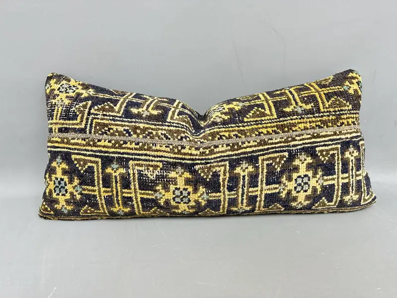 Almohada de lanzamiento rectangular Kilim tejida a mano, cojín de patchwork vintage