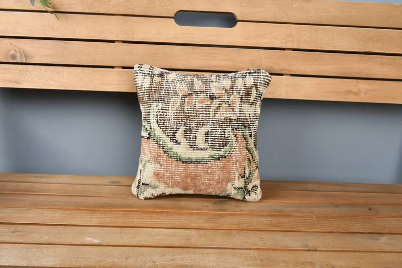 Turkish Kilim Pillow, 12x12 Brown Pillow Cover, Pillow for Sofa, Vintage Kilim Throw Pillow, Pillow Cover, Sofa Bolster Pillow - 6