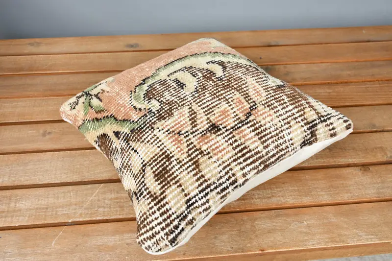 Turkish Kilim Pillow, 12x12 Brown Pillow Cover, Pillow for Sofa, Vintage Kilim Throw Pillow, Pillow Cover, Sofa Bolster Pillow - 2