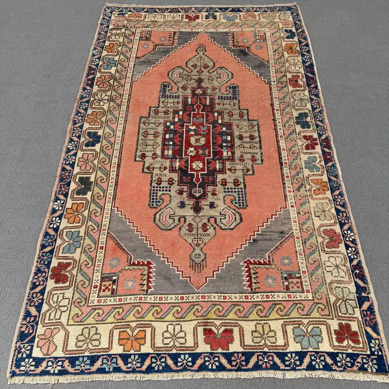 Red, Green Abstract Rug, 0.4x7.1 ft Chic Decor