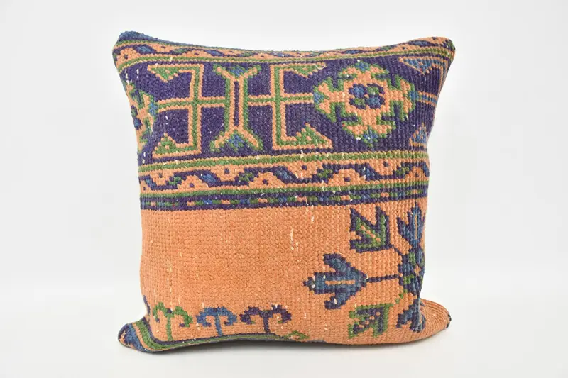 Ikat Cushion Cover, Ikat Pillow Case, Vintage Kilim Pillow, 20x20 Orange Cushion Cover, Throw Kilim Pillow, Cushion Cover, Boho Pillow - 1