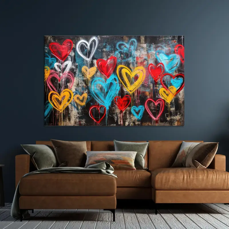 Vibrant Love Graffiti Hearts Canvas Print - Colorful Wall Art