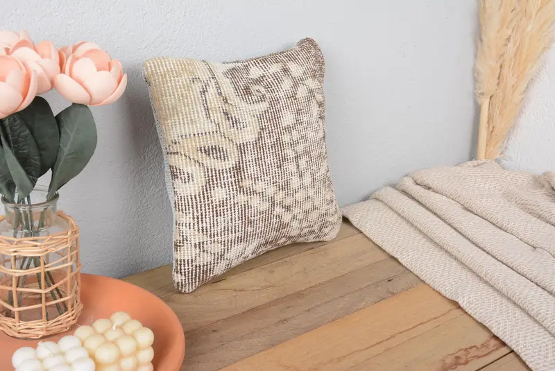 Gesticktes Southwestern-Wurfkissen, 12x12 Vintage Beige & Braunes Kissen