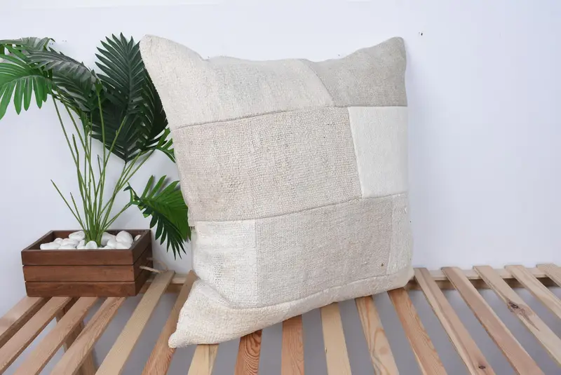 Vintage Kilim Pillow, 28x28 Beige Cushion Case, Pillow Case, Vintage Pillow Sham, Boho Pillow Sham Cover, Boho Pillow, Pattern Throw Cushion Cover - 4