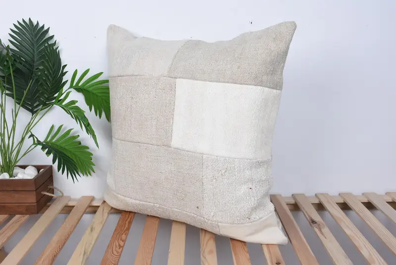 Vintage Kilim Pillow, 28x28 Beige Cushion Case, Pillow Case, Vintage Pillow Sham, Boho Pillow Sham Cover, Boho Pillow, Pattern Throw Cushion Cover - 5