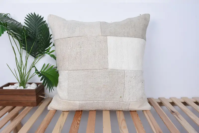 Vintage Kilim Pillow, 28x28 Beige Cushion Case, Pillow Case, Vintage Pillow Sham, Boho Pillow Sham Cover, Boho Pillow, Pattern Throw Cushion Cover - 1