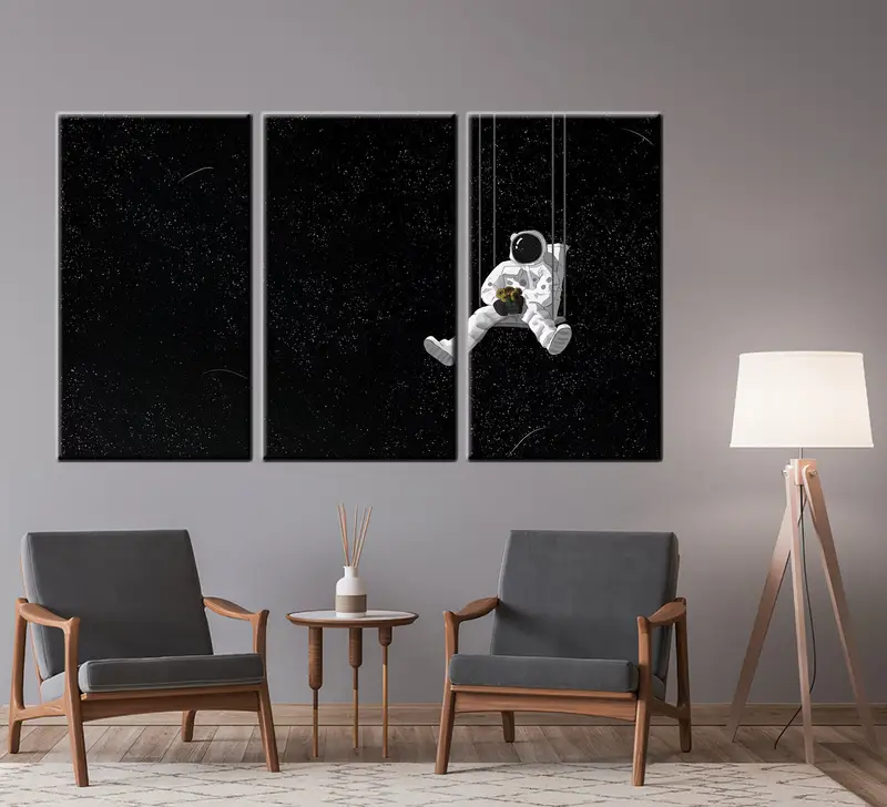 宇宙飛行士ウォールアート、宇宙飛行士の絵画、宇宙壁アート、抽象的な壁アート、スペースポスター、空の壁アート、星空、スカイペインティング、天の川プリント - 2