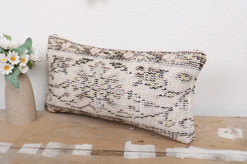 Vintage Kilim Throw Pillow, Vintage Kilim Pillow, Throw Kilim Pillow, Bolster Throw Cushion Cover, 8x16 Beige Cushion Cover, Pillow - 4