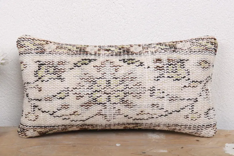 Vintage Kilim Throw Pillow, Vintage Kilim Pillow, Throw Kilim Pillow, Bolster Throw Cushion Cover, 8x16 Beige Cushion Cover, Pillow - 2