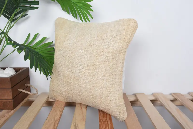 14x14 Beige Pillow Sham, Pillow for Couch, Handmade Throw Pillow, Kilim Pillow Cover, Antique Pillows, Outdoor Patio Pillow Case, Pillow Sham - 5