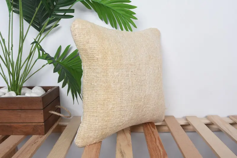 14x14 Beige Pillow Sham, Pillow for Couch, Handmade Throw Pillow, Kilim Pillow Cover, Antique Pillows, Outdoor Patio Pillow Case, Pillow Sham - 4