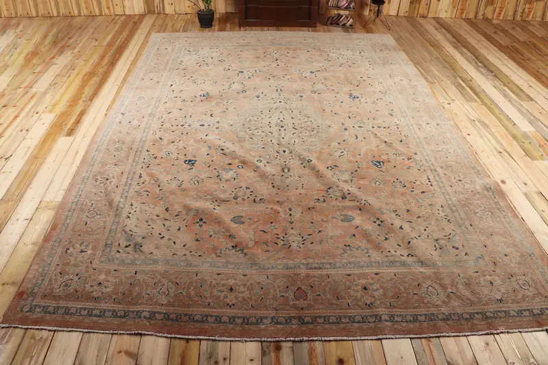 9.8x13.3 ft Rug, Vintage Turkish Rug, Brown Oushak Wool Rug - 1