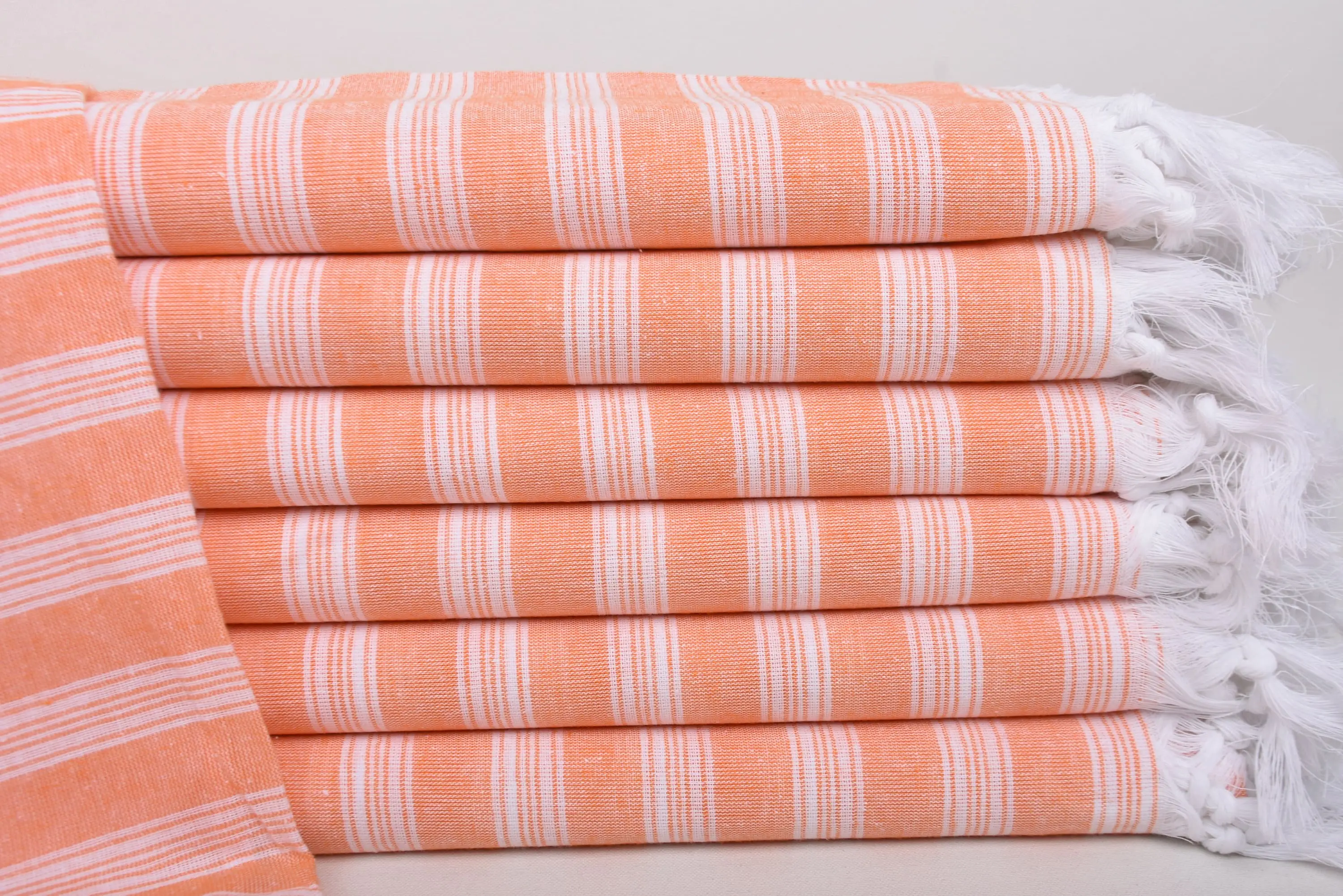 Beach Towel Turkish Cotton Orange Stripes Beige, 70x40 Inches - 1